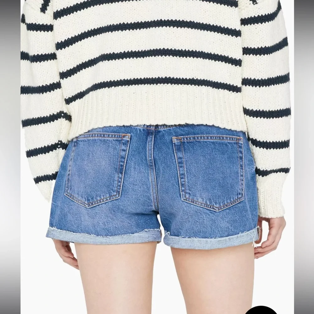 FRAME Denim Designer Blue Le Grand Garcon Cutoff Rolled Hem Jean Shorts size 34 - Picture 3 of 12